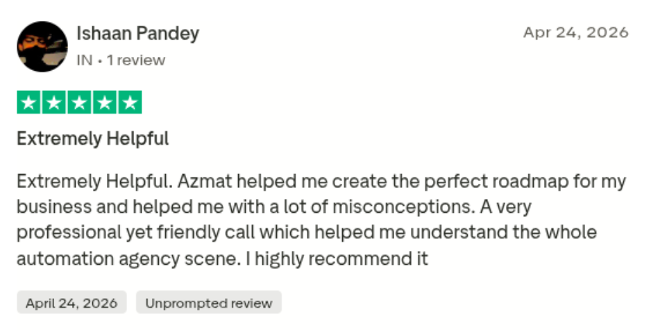 Ishaan Pandey — Trustpilot review