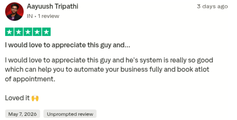 Aayuush Tripathi — Trustpilot review